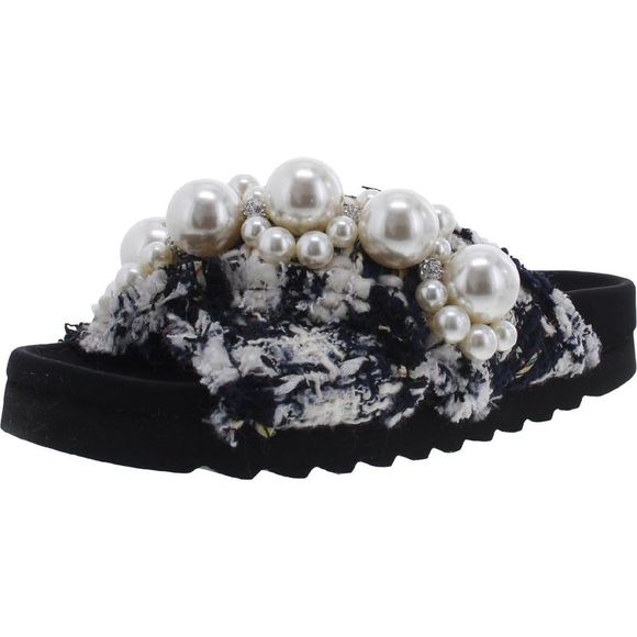 Steve Madden Womens Amie White Boucle Embellished Footbed Sandals Shoes NWT - Picture 1 of 3